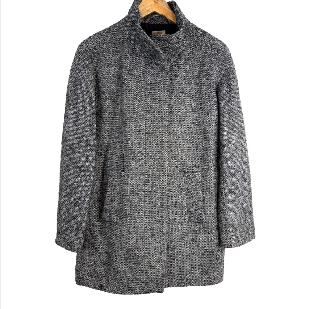 J Crew Daphne Wool Topcoat 8 Tweed Cocoon Coat Black White Old Money Preppy READ - Picture 2 of 15